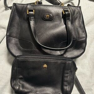 Etienne Aigner Leather Handbag Set - Black